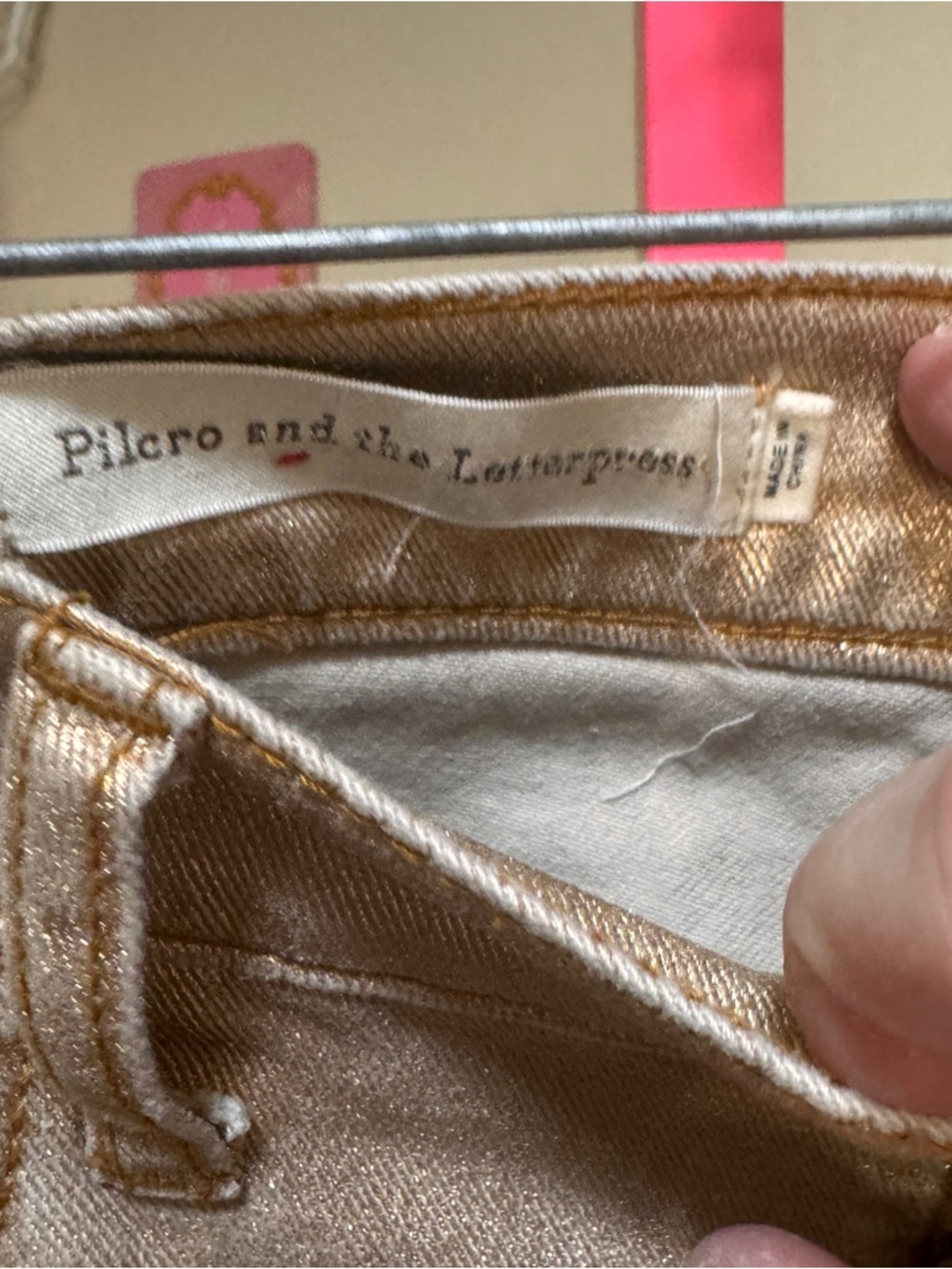 Anthropologie Pilcro Coated High-Rise Cropped Flare Gold Metallic Jeans Size 28 - Picture 11 of 12